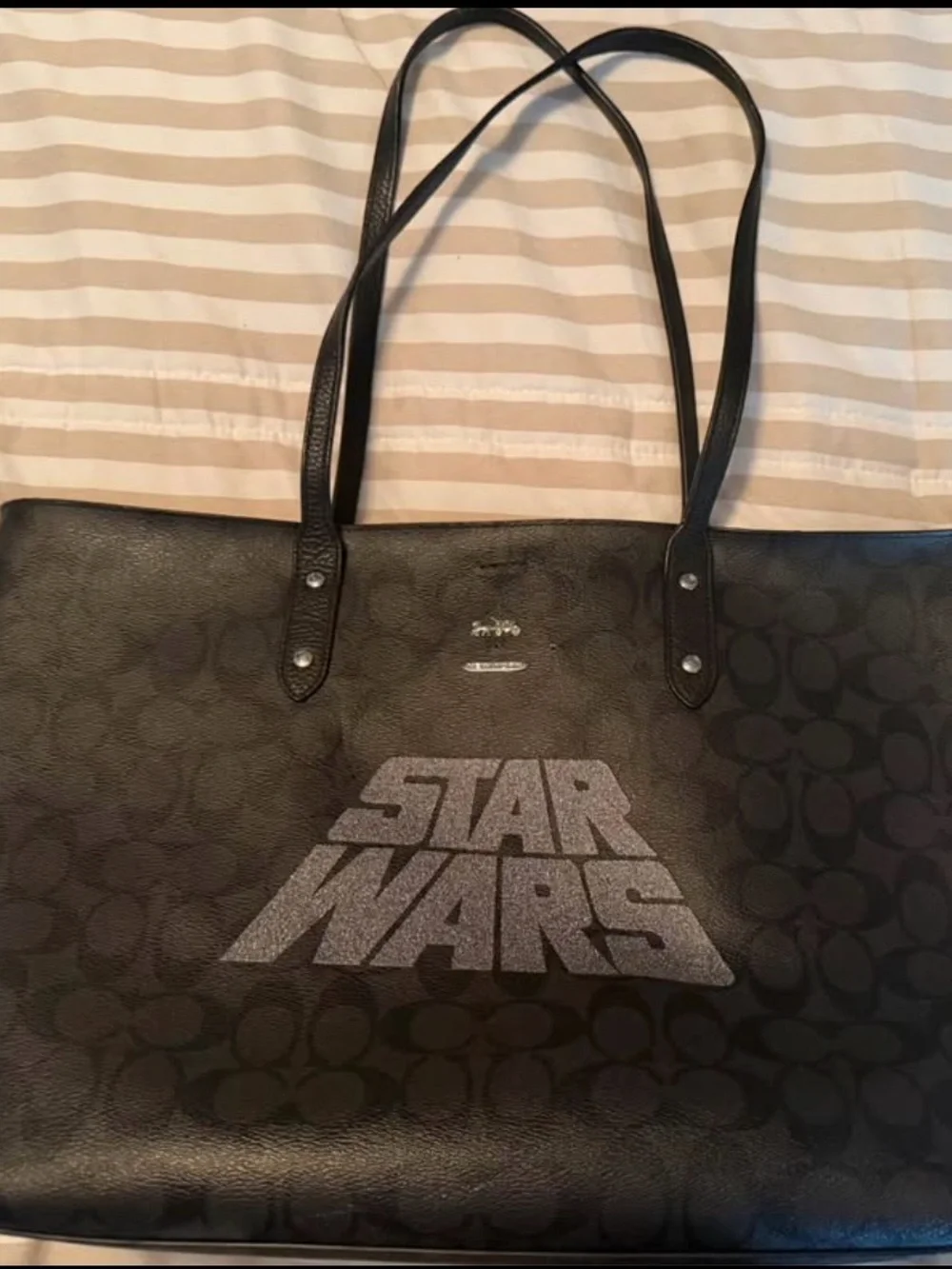 Coach Black Signature Canvas 'STAR WARS' Glitter Logo Tote